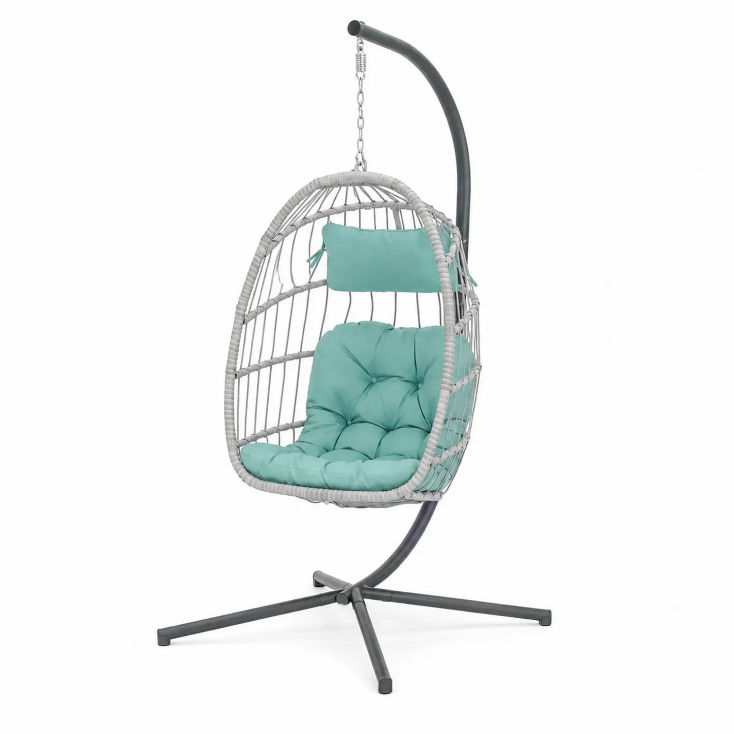 Hängesessel Rattan Grau mit Polyesterkissen