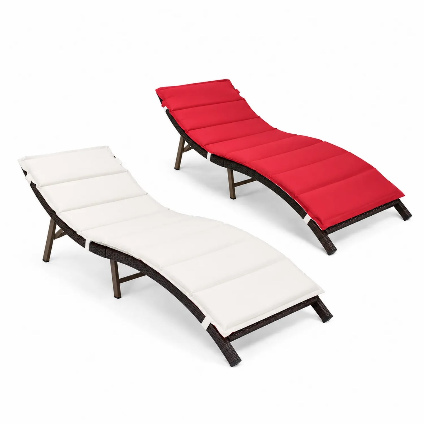 2er Set Sonnenliege aus Aluminium und Polyrattan mit Polyesterkissen Rot/Weiß