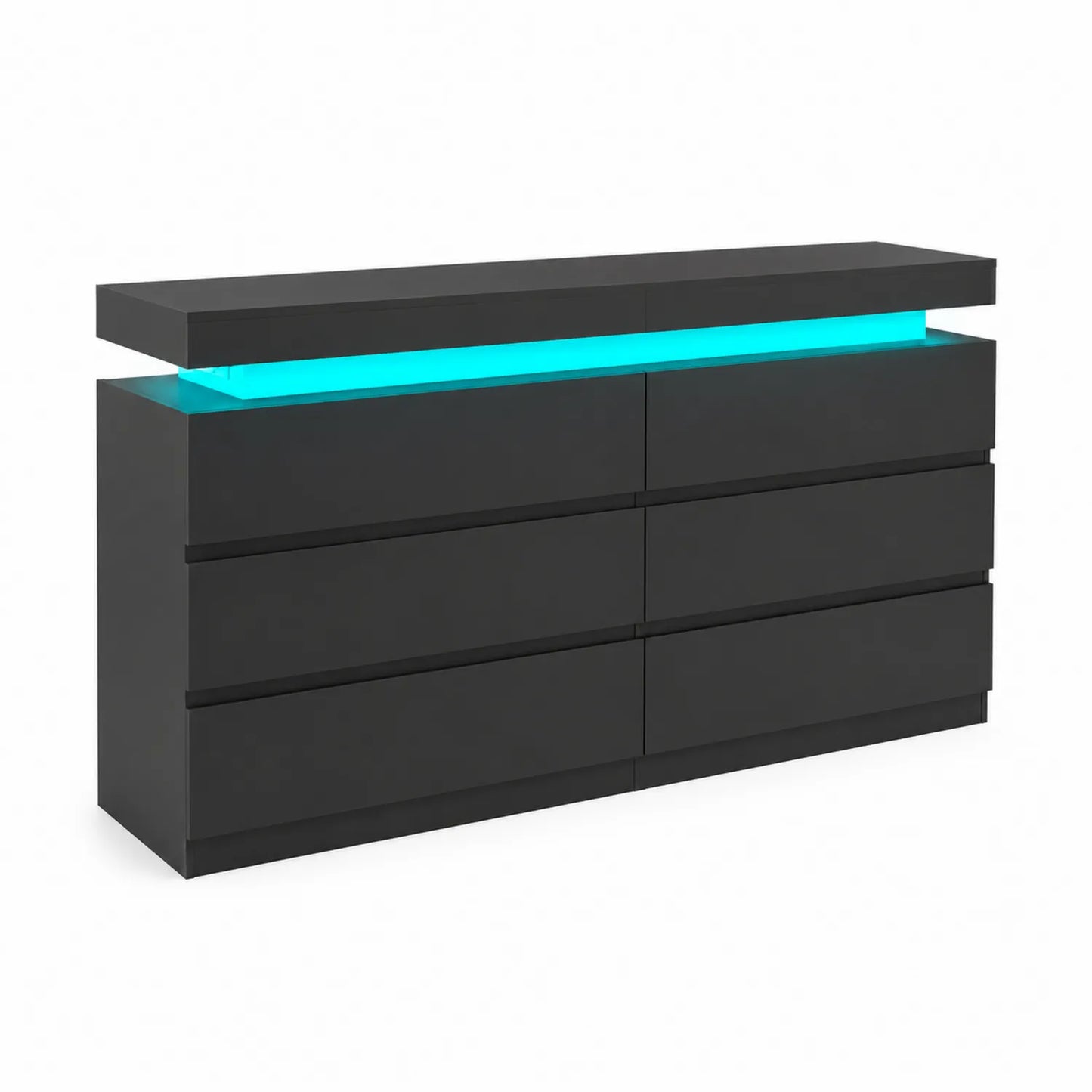 Schwarze Kommode mit LED-Beleuchtung, MDF, 8 Schubladen