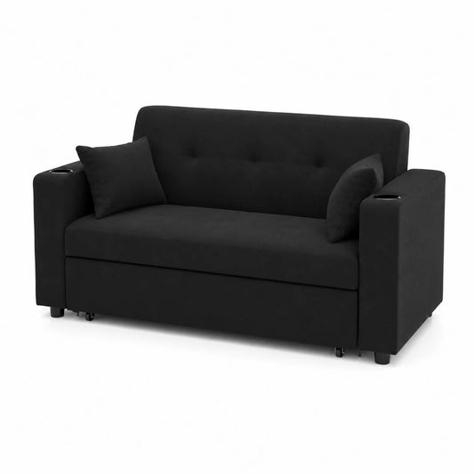 Schlafsofa 2-Sitzer Stoff Schwarz mit Stauraum