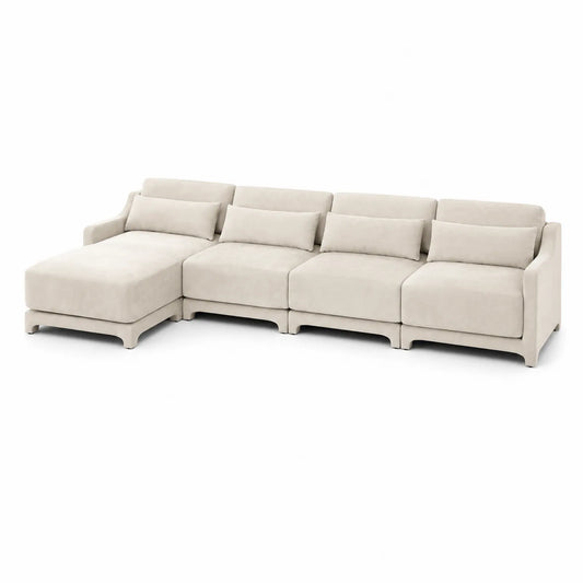 Modulares Ecksofa mit Ottomane, Stoff, Beige