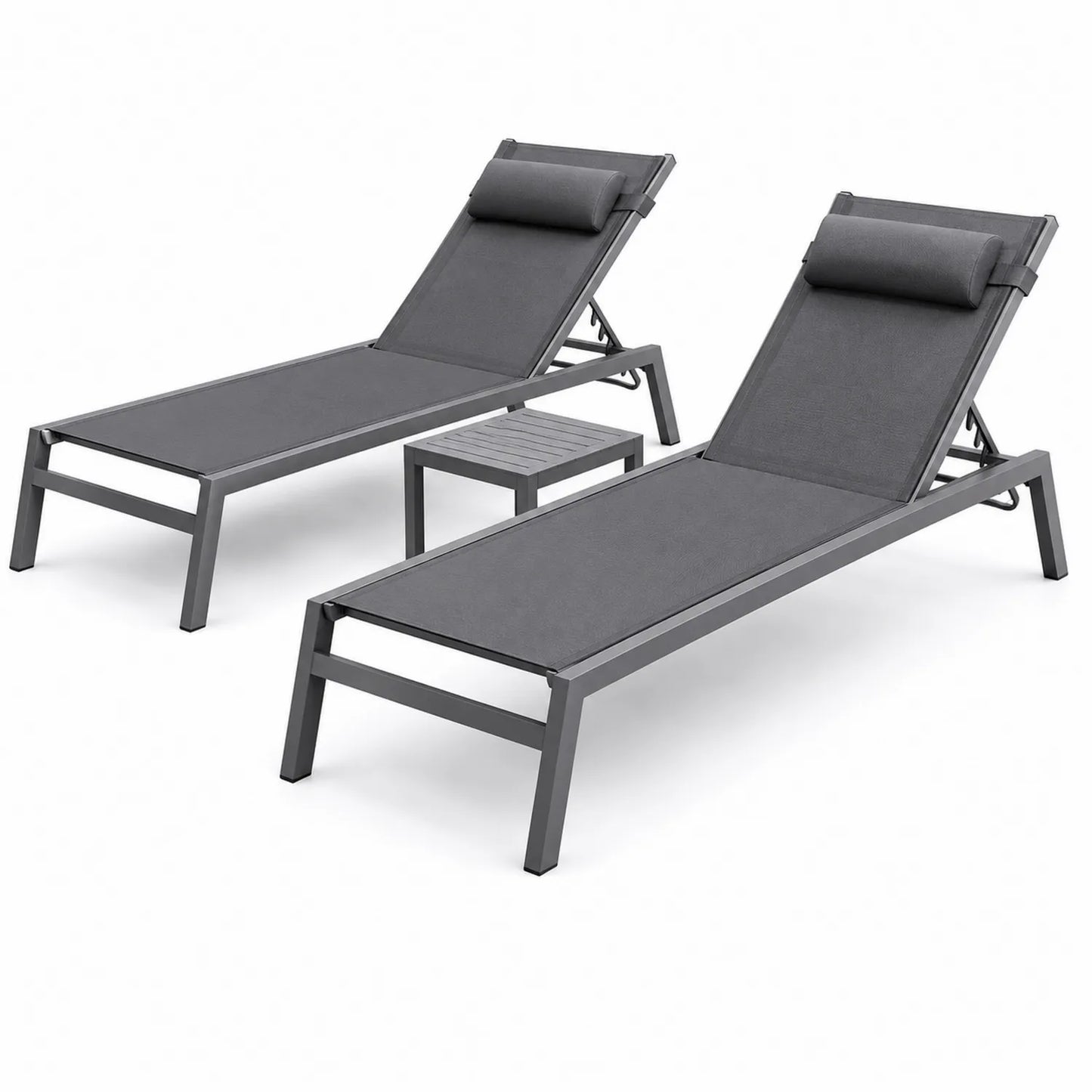Set aus Aluminium-Gartenliegen mit verstellbarer Rückenlehne Grau