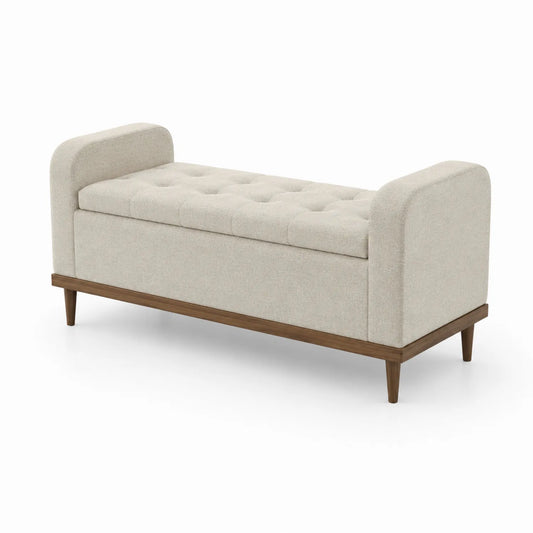 Beige Polsterbank mit Stauraum 120x40x50 cm Holz