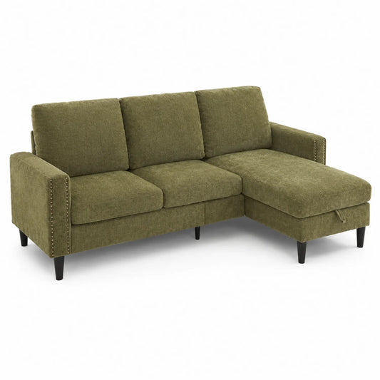 Ecksofa mit Ottomane Stoff Khaki